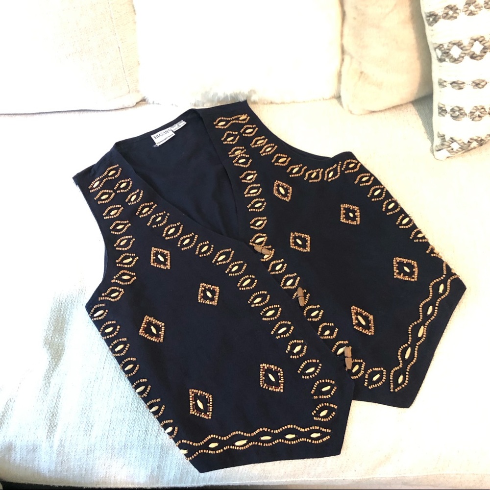 Vintage Wood Beaded toggle cotton vest M Khazana y2k 90s